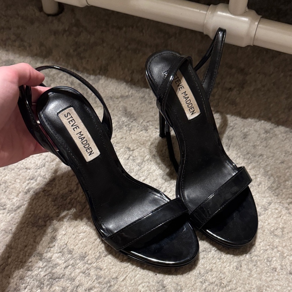 Steve Madden Glossy Black Strappy Heels